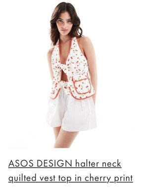 NWT ASOS Halter Neck Quilted Vest Top in Cherry Print- Size 10